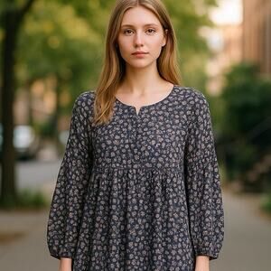 ZARA Boho Floral Prairie Blouse Flowers Bohemian Top ~ Women's Size XS